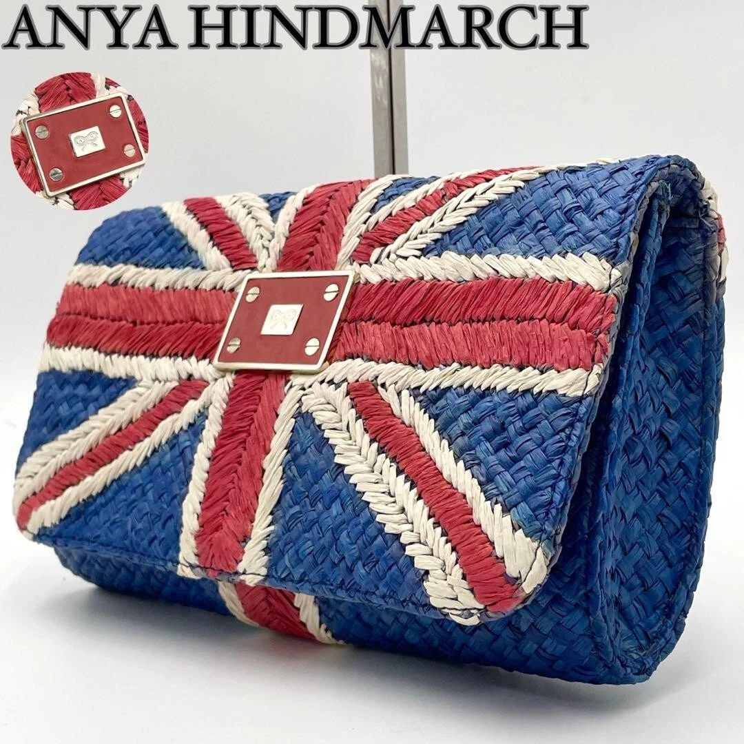 Anya Hindmarch Clutch Bag Pouch Straw Union Jack Raffia