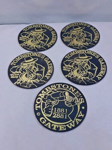 Vtg Tombstone Gateway Arizona Plastic Drink Coasters Wyatt Earp 5pc Set ~ Rare