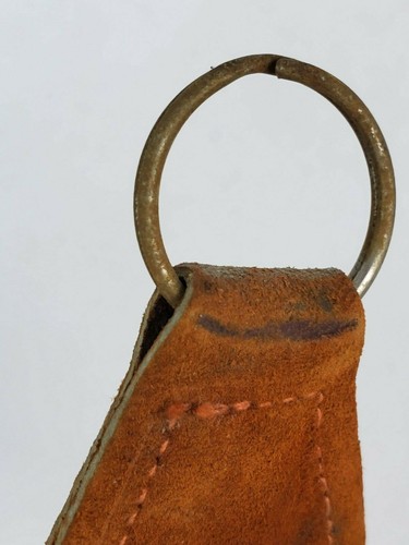 Vintage Cadillac Seville Logo Leather Keychain KeyRing FOB Tab Brown - Picture 5 of 5
