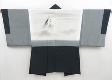 4409T01z660 Vintage Japanese Kimono Blend silk Men's HAORI Mt.Fuji Dark navy