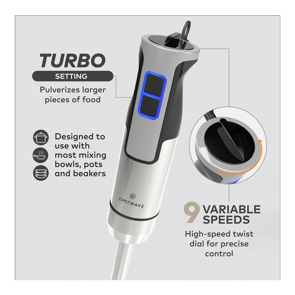 ChefWave Intermix 500 Watt 9 Speed Immersion Hand Blender with Attachments - Image 2 of 4