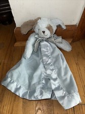 Bearington Baby Collection Puppy Dog Satin Security Blanket Plush Lovey Blue