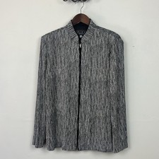 Alex Evening Drizzle XL Black Silver Metallic Zip Front Evening Jacket Mock Neck