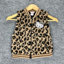 Hello Kitty Leopard Faux Fur Vest Kids 7/8 Girls Sequin Patch