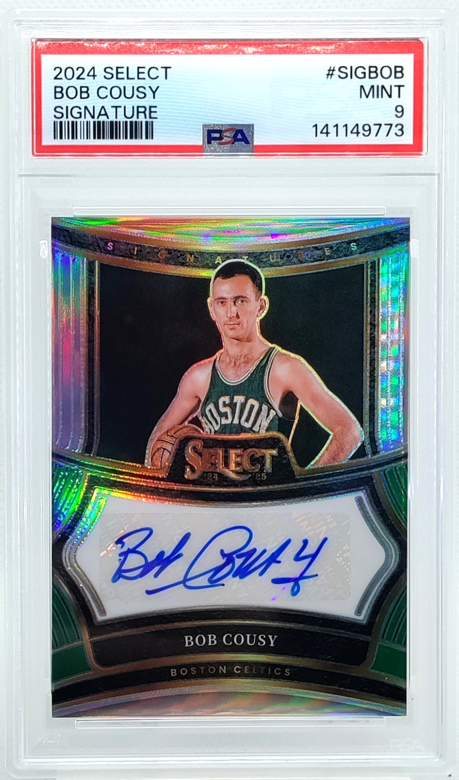 /99 Bob Cousy AUTO PSA 9 2024-25 Select Signatures Autograph Celtics Holo SILVER view 1