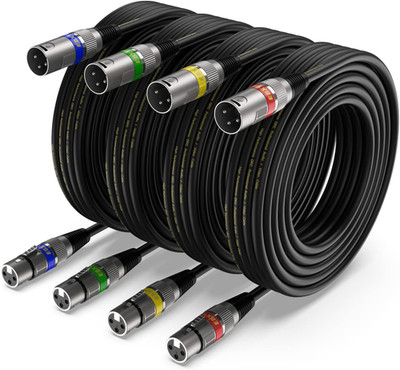 XLR Cable 15ft 4 Packs - Balanced DMX Cable with 3-Pin XLR Male to Female Mi...