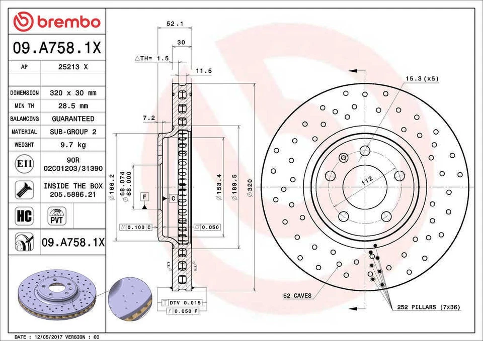 Rotor de freno de disco compatible con Audi A4, A4 Quattro A5 Quattro Q5 2008-2011 Brembo North A Foto 2 de 4