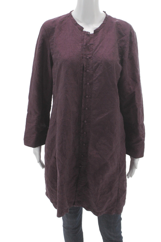 Eileen Fisher Womens Tunic Blouse Purple Silk Long Sleeve Round Neck Size M