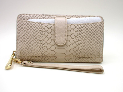 GiGi New York City Wallet Phone Pocket Wristlet Leather Embossed ALMOND