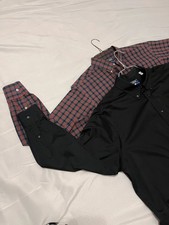Lot of 2 IZOD Men's Button-Down Dress Shirts Black Solid Plaid Size XL