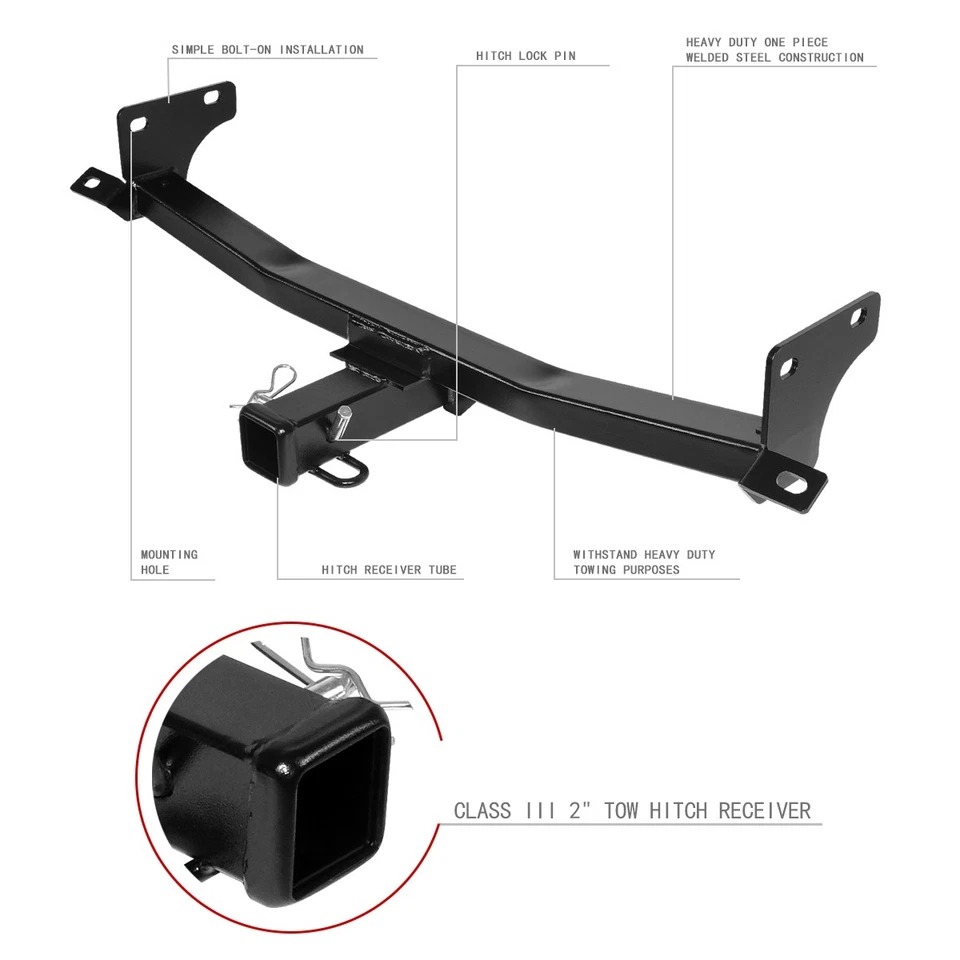Tubo receptor de enganche de remolque clase 3 de 2" para Jeep Patriot Compass 07-10 Foto 2 de 4