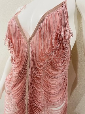 NWT Pretty Little Thing Shape Baby Pink Fringe Midaxi Dress Size 6