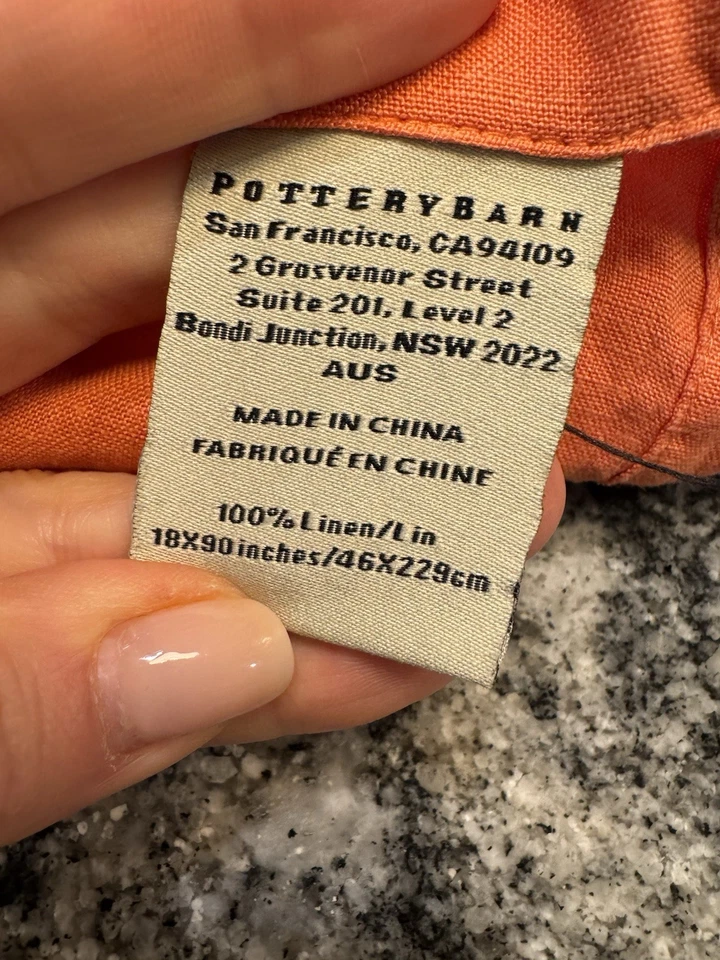 Pottery Barn 100% Linen Table Runner Solid Tangerine Orange 18"x90" - Image 4 of 4