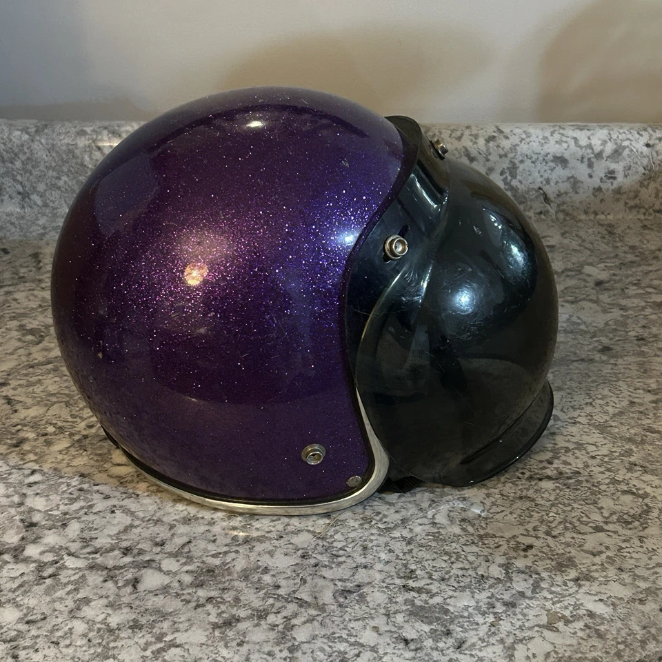 Casco de motocicleta vintage Arthur Fulmer AF20 púrpura metal escamas brillo grande Foto 2 de 4