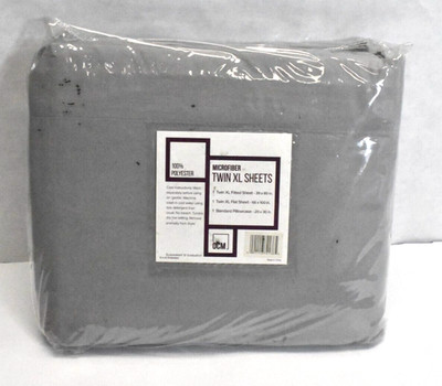 OCM Microfiber Twin XL Sheets Gray Fitted Sheet Flat Sheet & Pillowcase