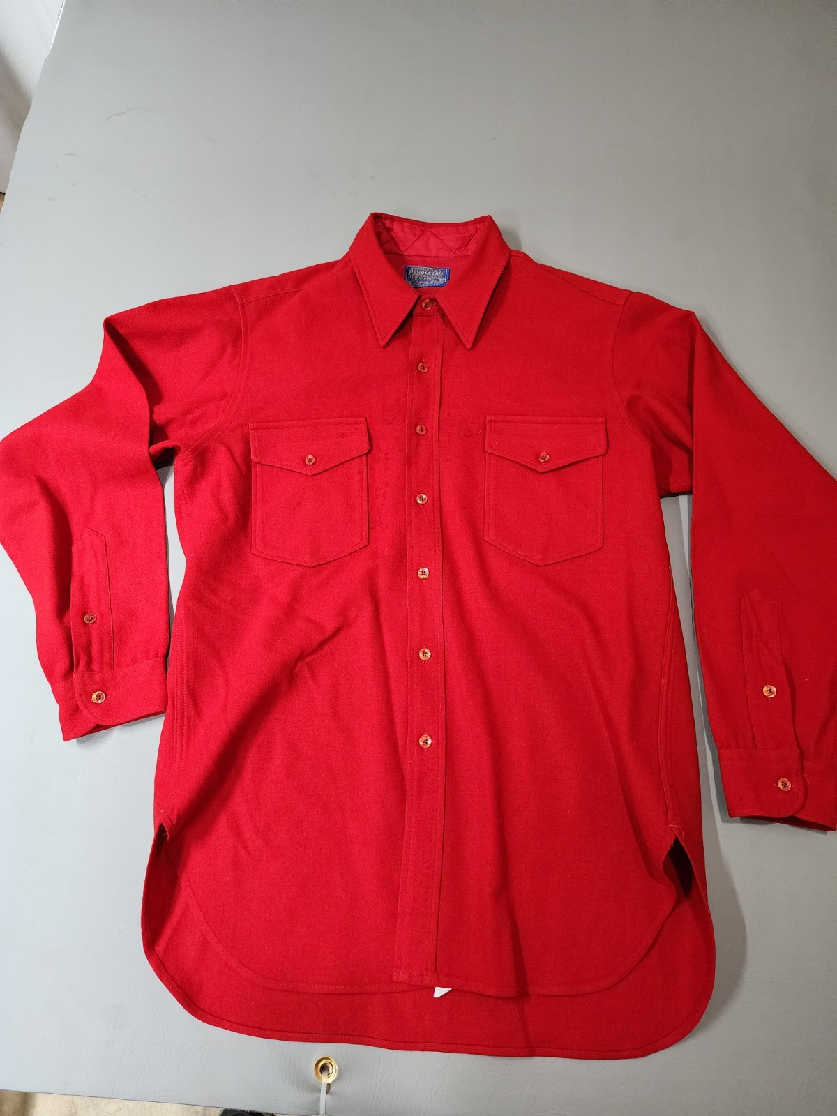 FLAWED - Pendleton Size XL 16 1/2 Solid Red Virgi… - image 1