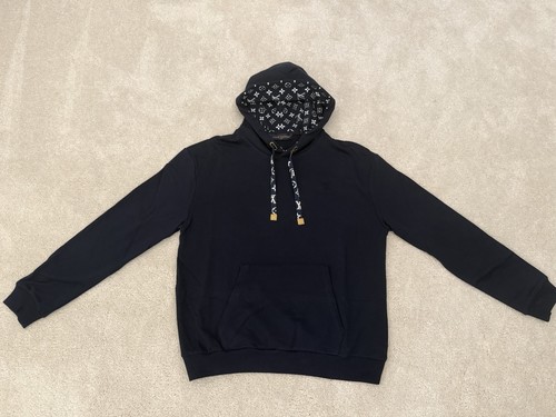 Louis Vuitton Men's Navy Blue Hoodie Printed Monogram Hood Cotton Size M