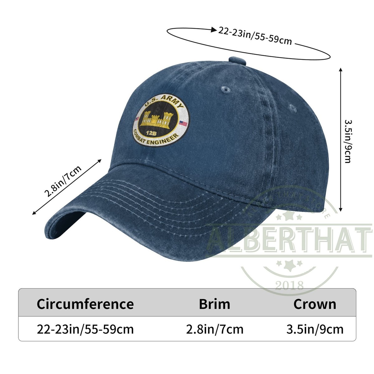 US Army MOS 12B Combat Engineer Unisex Denim Hat Adjustable