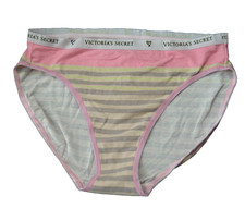 Vtg Victoria's Secret STRIPES PINK 100 Cotton Size M Signature HIGH-LEG BRIEF