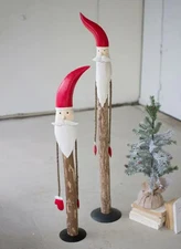 Tall Painted Metal Stick Santa Set of 2 – Christmas Holiday Figurines Decor