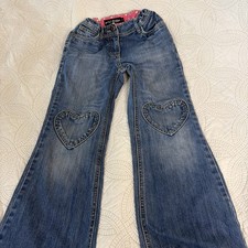 Mini Boden Heart Patch Jeans Girls Size 10Y Girly Flare Medium Wash Denim
