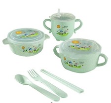 Heat Resistant Saf, Wheat Straw Toddler Dinnerware Sets Bowls/Spoon Set