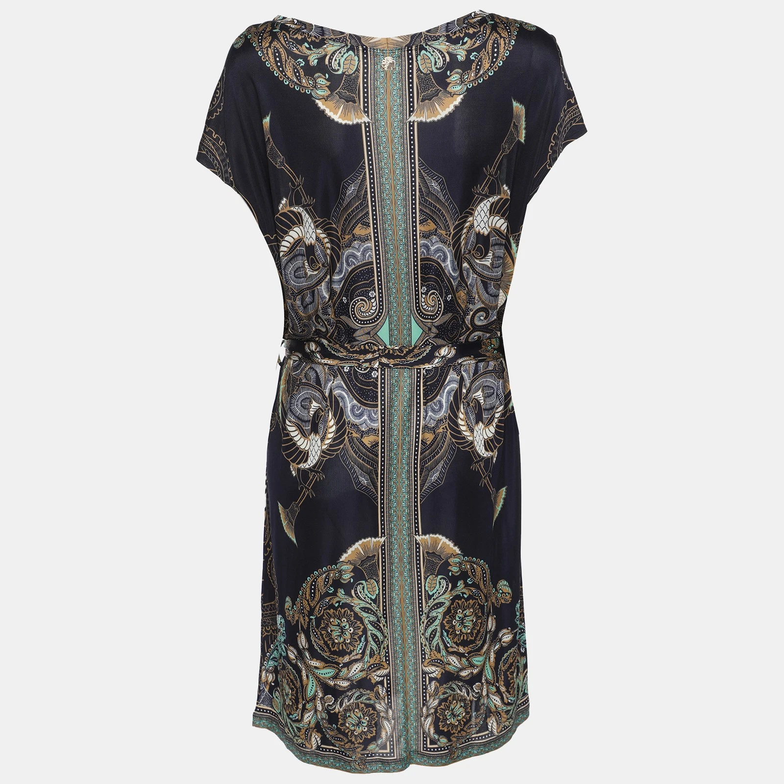 Versace Collezione Mini Abito Blu Stampato Jersey Cintura M