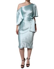 Dolce & Gabbana Mint Green Silk Fit Cut One Shoulder Women's Dress Authentic