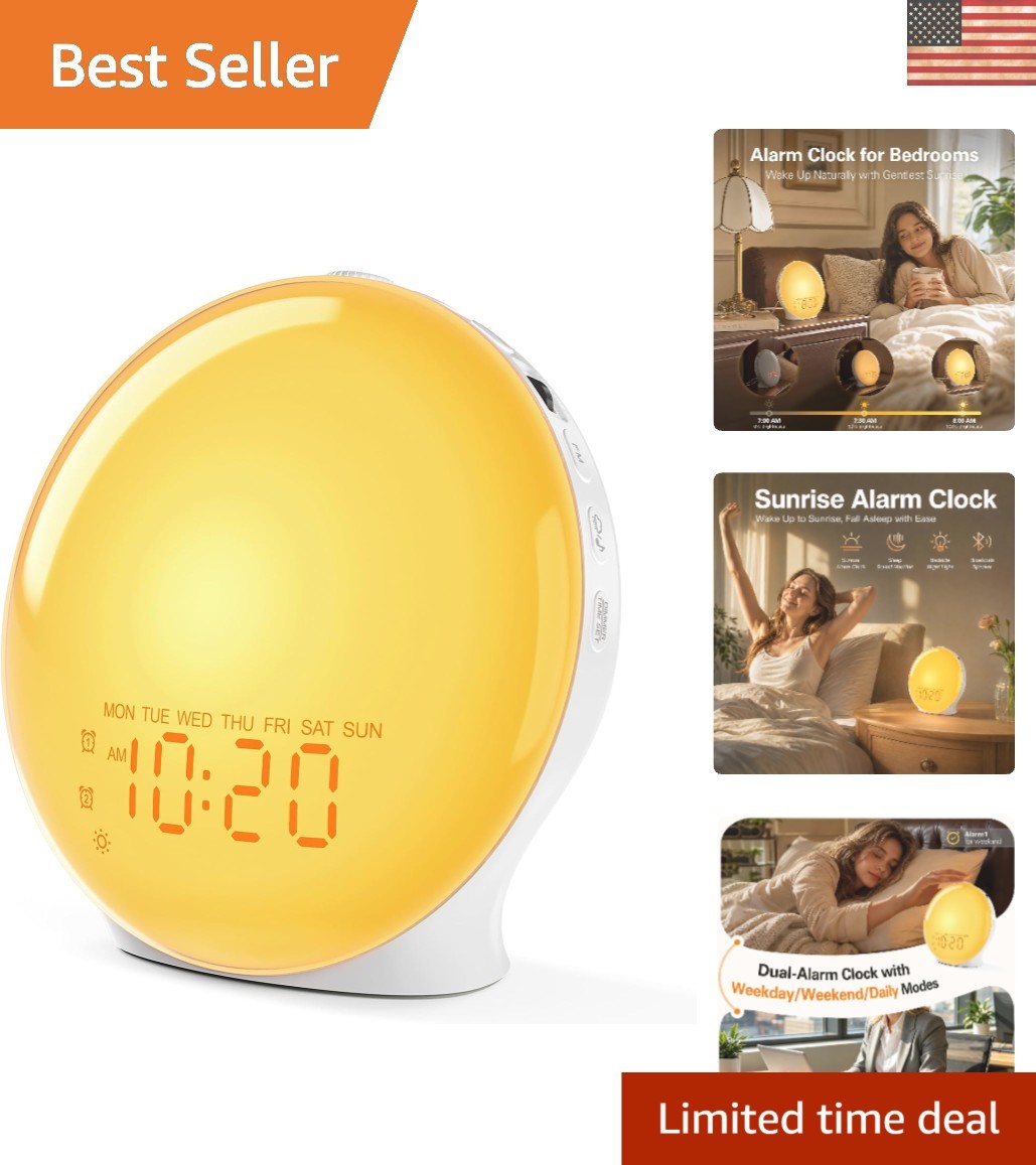 Sunrise Alarm Clock with 25 Nature Sounds & Dual Alarms - Perfect for Bedrooms