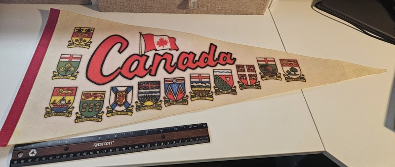 Vintage Canada Felt Pennant  w/all Provinces Coat of Arms 30"