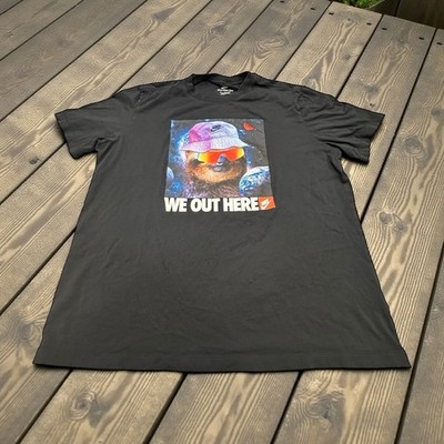 Nike Men's XL Black Sloth Graphic T Shirt ''We Out Here'' Short Sleeve Tee