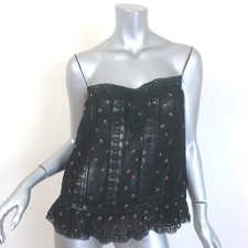 Ulla Johnson Bernie Lace-Trim Tank Top Black Floral-Embroidered Crepe Size 10