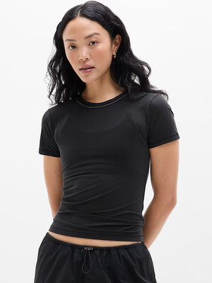 Athleta L Soft Powermesh Sheer Tee Black/Shadow Grey Large Regular