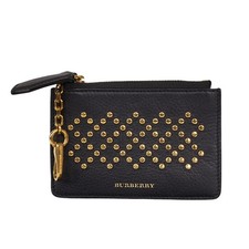 NEW 345 BURBERRY Black Leather GOLD STUDDED Zip Pouch WALLET CARD CASE NWOT