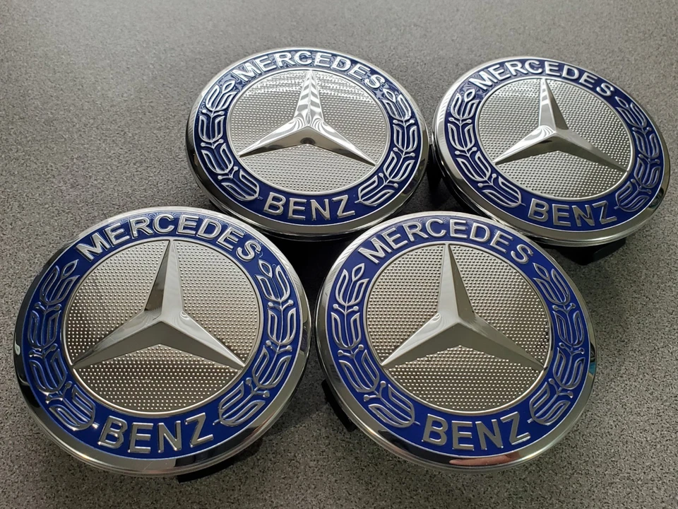 ⭐ Set of 4 75MM Wheel Center Rim Caps Hubcaps For Mercedes Benz AMG Blue Wreath - Изображение 3 из 4