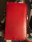 Vintage Red/stainless Manicure Set With Red Zip Up Ground Leather Case Germany