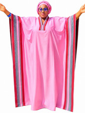 Handmade Women s Pink African Cotton Kaftan Boubou Robe w/ Headwrap One Size