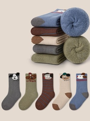 Kid Girls Thick Warm Wool Cashmere Cotton Terry Socks Soft Solid Winter Socks 