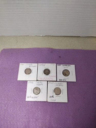 LOT OF 5  Canadian Dimes 80% Silver 1940,1943,1950,1956,1965