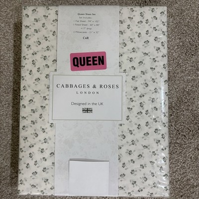 Cabbages & Roses London Queen Sheet Set Elise Ditsy Sage Floral Percale 4 Pc NEW