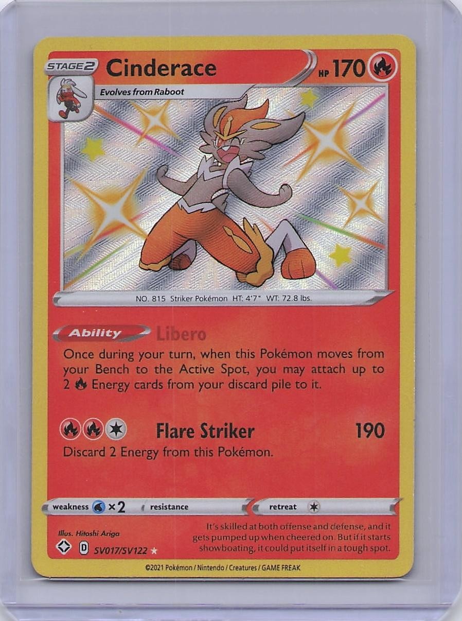 Cinderace SV017/SV122 Rare Shiny Shining Fates Shiny Vault Pokemon NM
