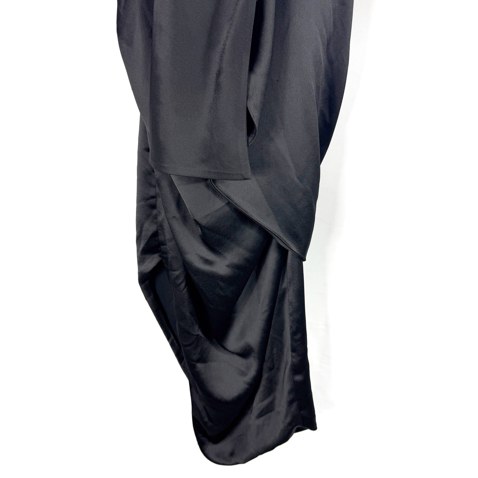 Arias Asymmetrical Midi Dress Black Draped Satin Halter Sash Womens Sz 12 image 8
