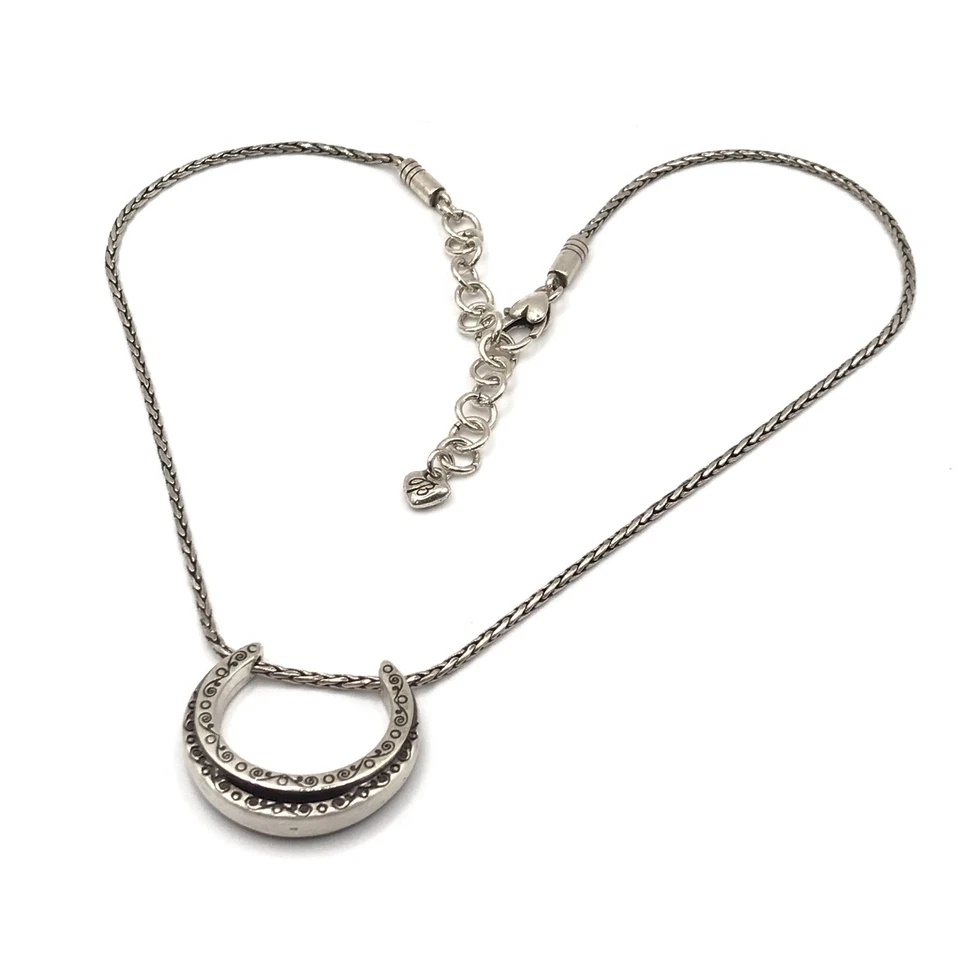 Brighton Pendant Necklace Crystal Lucky Moon Reversible Silver Plate 16.5-18.5" - Image 2 of 4