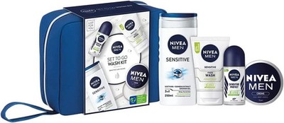 NIVEA MEN Set To Go Wash Kit 4 Piece Set with Hanging Bag