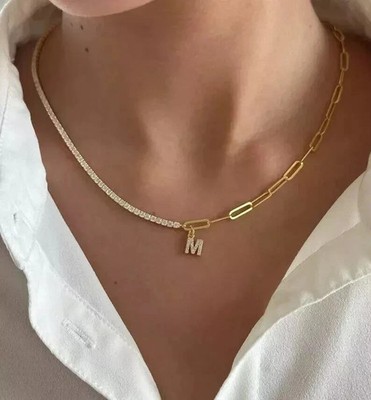 4 Karat Lab Created Diamant Büroklammer Halb Tennis Halskette 14k Gelbgold plattiert