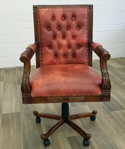 Fauteuil De Bureau Pivotant Style Anglais Victorien En Acajou Chesterfield Ebay