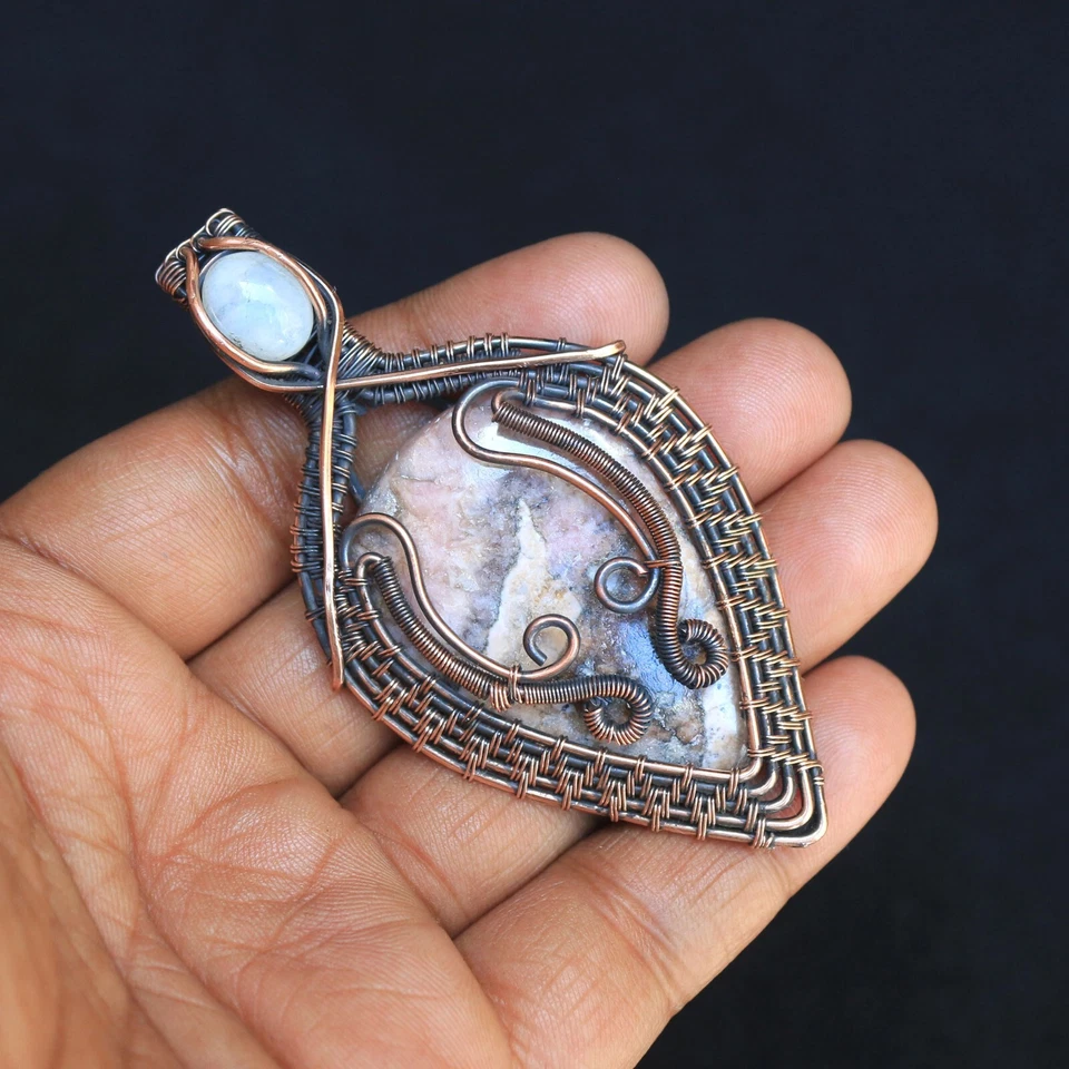 Regalo para novia alambre de cobre colgante rodocrosita piedras preciosas joyería NK580 Foto 4 de 4