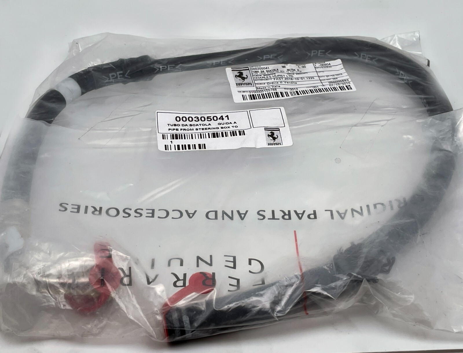 Ferrari PIPE FROM STEERING BOX TO RADIATOR for 458, 488, F8 P/N 305041