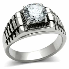 TK485 - High polished (no plating) Stainless Steel Ring with AAA Grade CZ  in