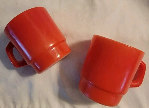 2 Anchor Hocking Red Stackable Mugs  ~ USA